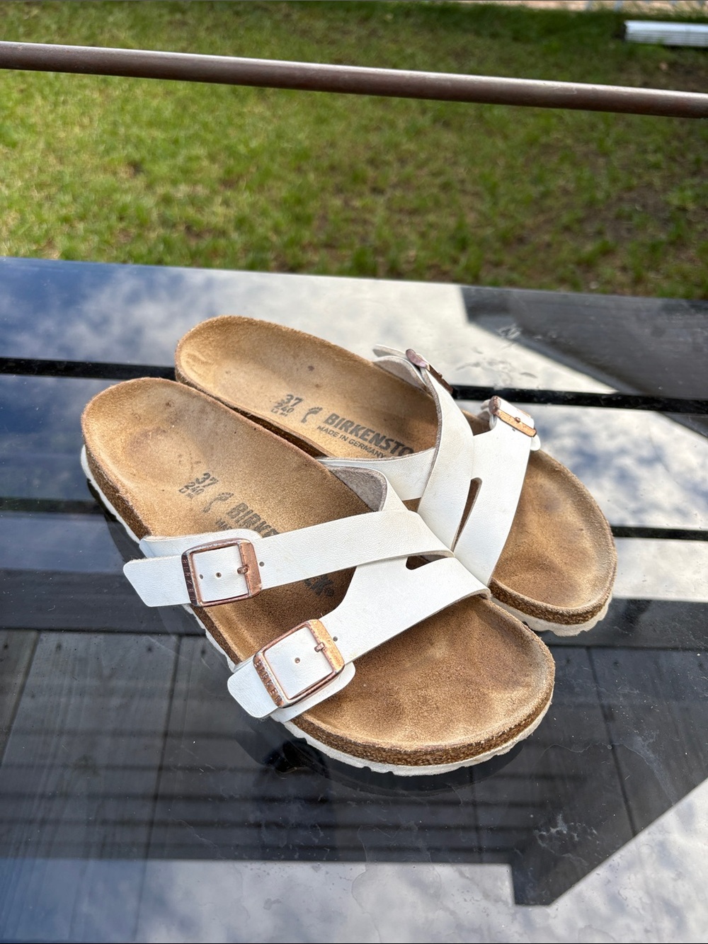 Birkenstock White Double-Strap Slide Sandals